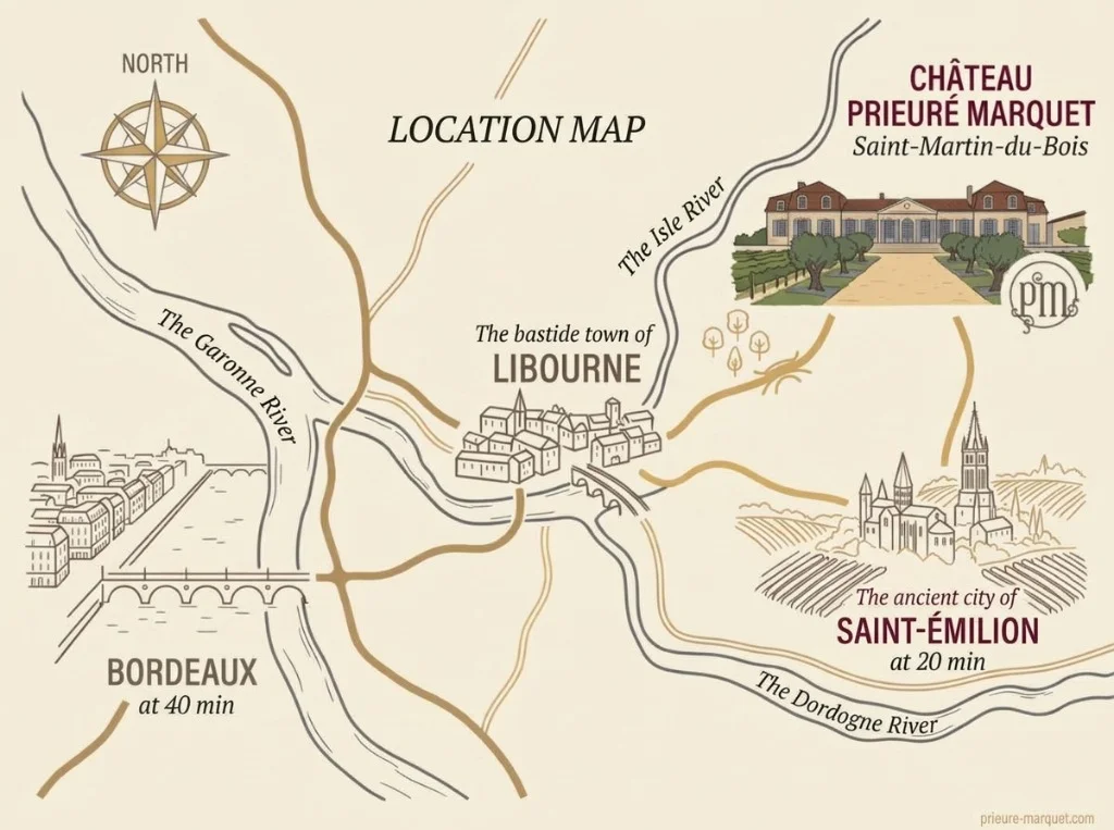 Location and access map to Château Prieuré Marquet
